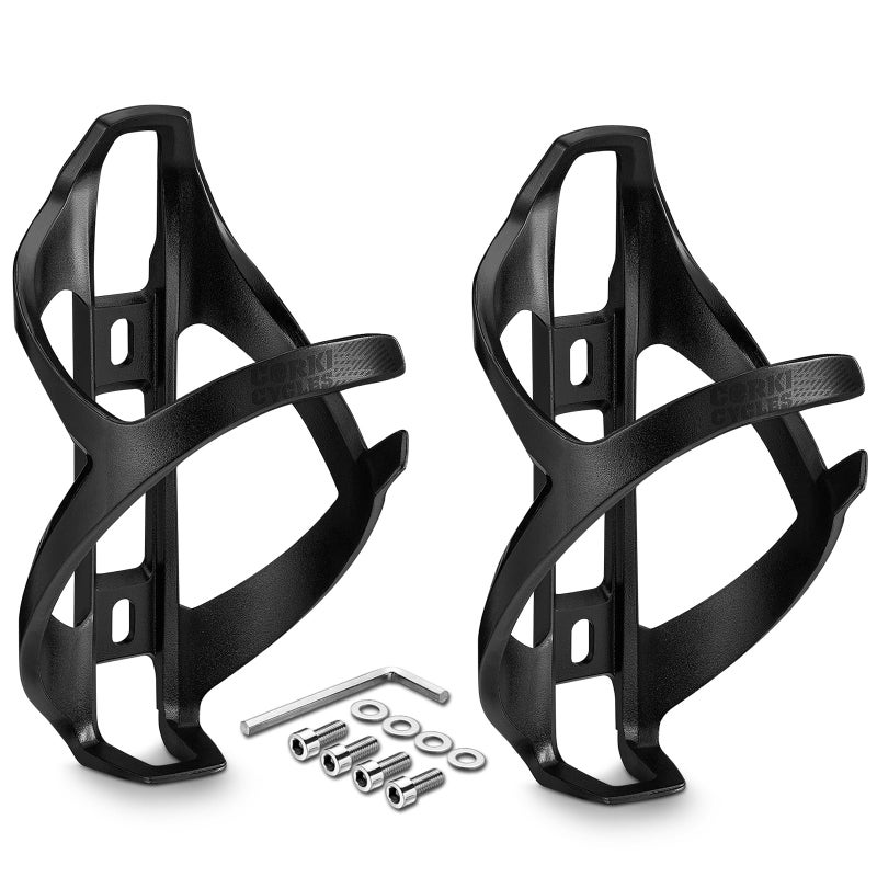 Corki Cycles Bike Water Bottle Holder Right Side Load Water Bottle Cage for Road, MTB, Gravel Bicycle Black 2-Pack - Image 1